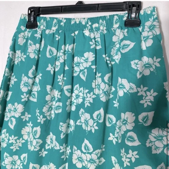 5/$25 Vintage Elle Elle Green White Floral Print Elastic Waist Midi Skirt M - Picture 6 of 16